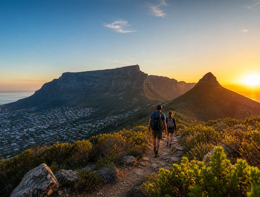 Lion's Head beside the sunrise over Cape Town